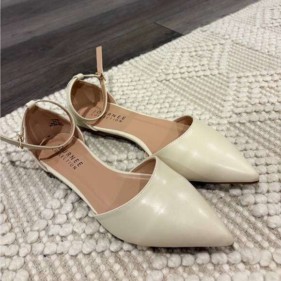 Journee Collection Pointed Toe Ballet Flat in Bone | Bridal Flat Shoes - Picture 9 of 11